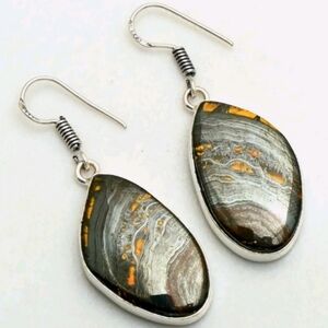 Tiger Iron Gemstone 925 Sterling Silver Handmade Drop Dangle Earrings